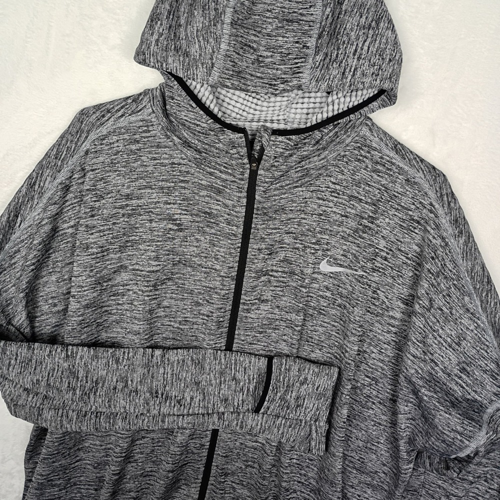 Nike Running Dri-FIT Full Zip Hoodie Mens 1X Grey Heather Space Dye Waffle Knit